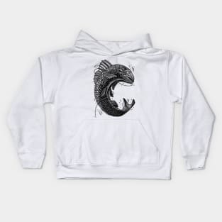 Black and White Jumping Trout Kids Hoodie